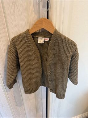 Zara Kids Olive-Tone Ribbed Button Cardigan